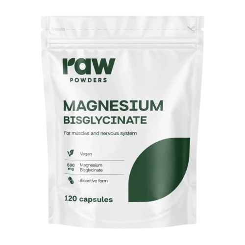 Raw Powders Magnio bisglicinatas 500mg 120kaps.