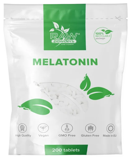 RAW POWDERS MELATONIN 200 TAB. (MELATONINAS) - 200 PORCIJŲ