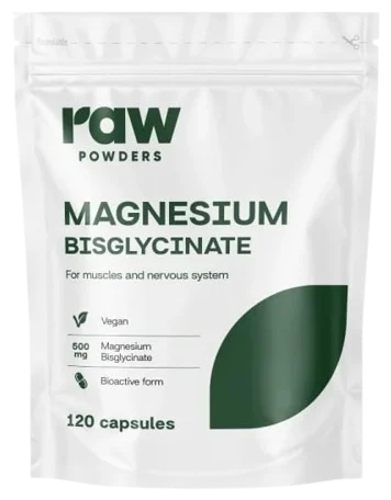 Raw Powders Magnio bisglicinatas 500mg 120kaps.